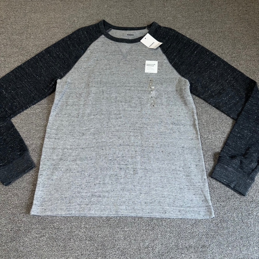 Sonoma Mens Supersoft Thermal Raglan Shirt Grey Charcoal Waffle Knit Large NWT